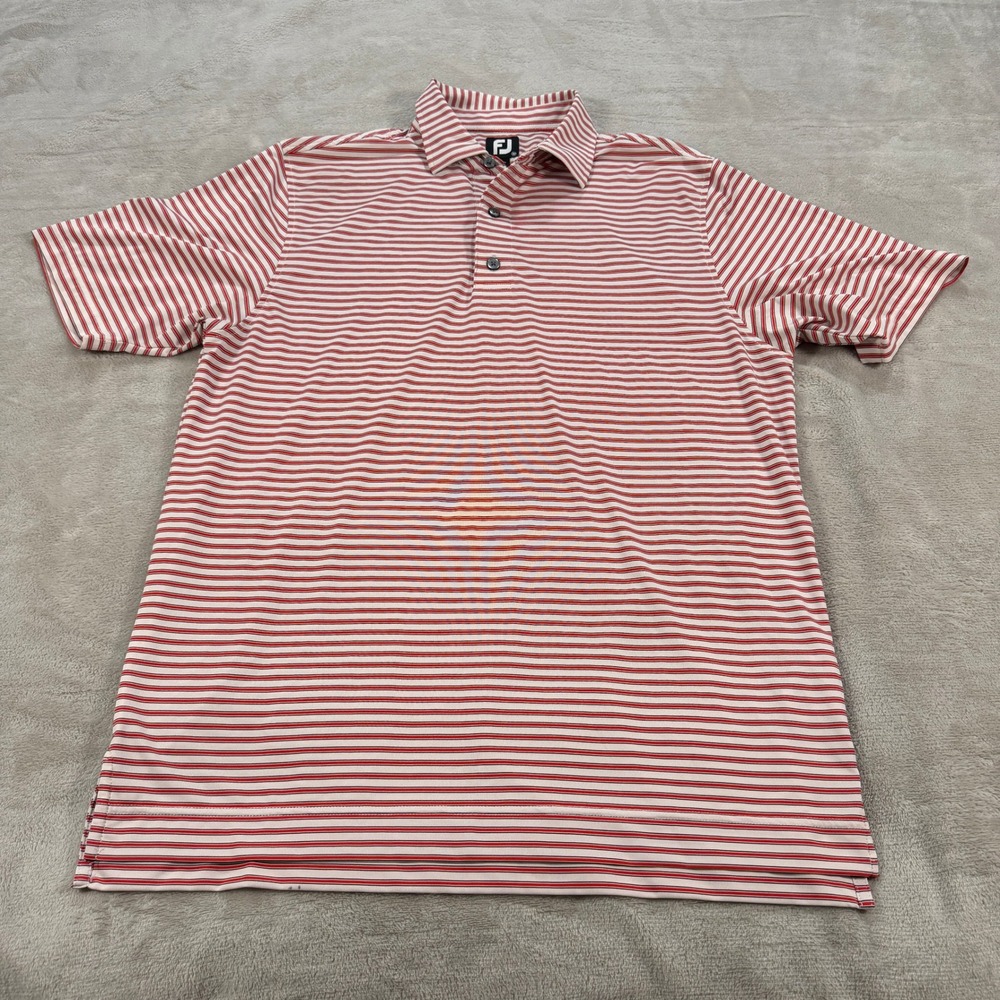 FootJoy Mens Medium ProDry Striped Golf Polo Shirt Red White Navy No Logo Casual